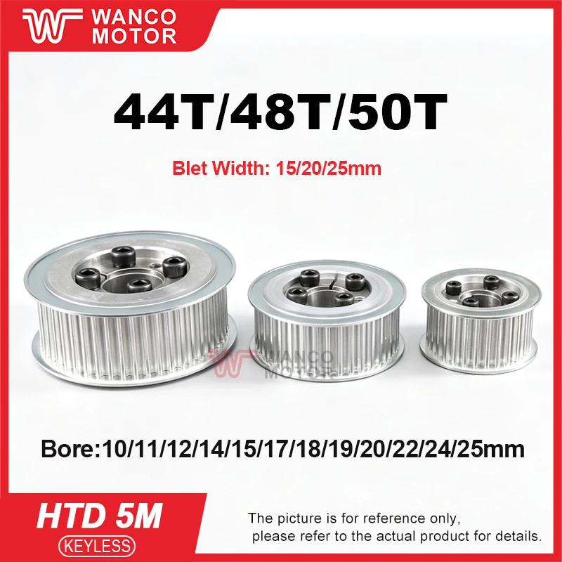 HTD 5M Timing Pulley 44T 48T 50Teeth Keyless Bushing Bore 10-25mm Synchronous Wheel for Belt Width 15/20/25mm Mechanical Parts