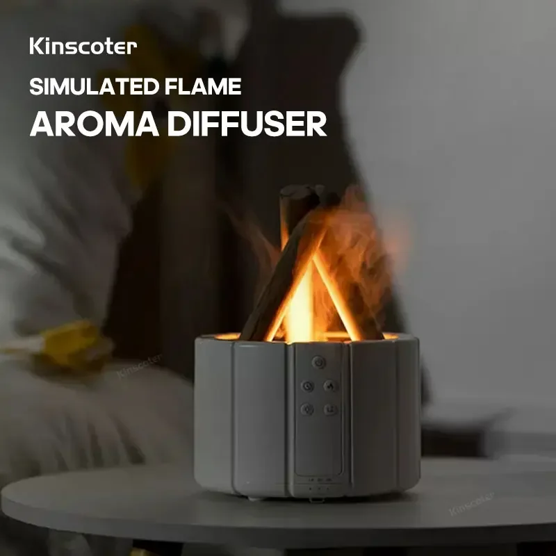 KINSCOTER Simulated Flam Aroma Diffuser Ultrasonic Cool Mist Makers Fouger LED Essential Oil Lamp