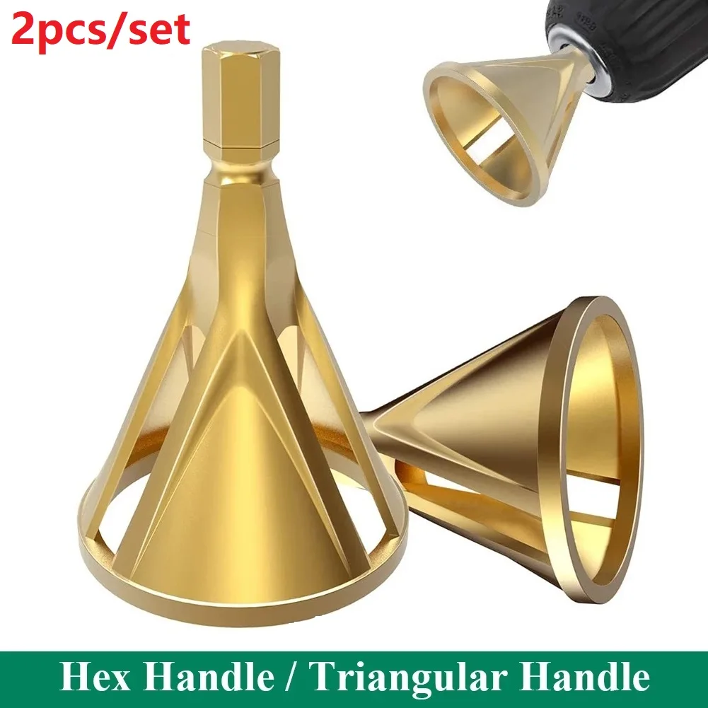 2Pcs HSS Hex Handle Deburring Tool External Chamfer Bit For Stainless Steel Metal Hole For Edge Burr Removal Drill Bits Accessor