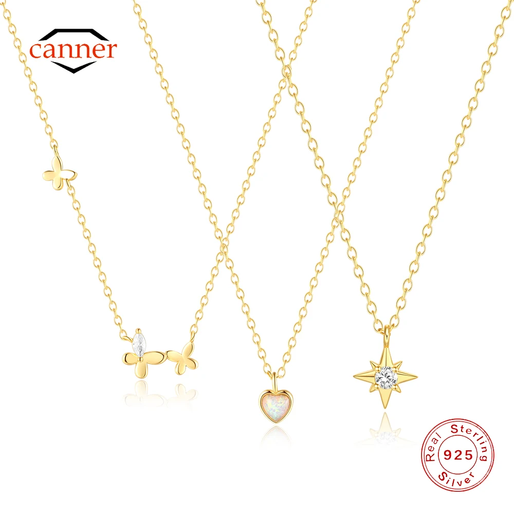 

CANNER Butterfly Horse Eye Zircon 925 Sterling Silver Collarbone Necklace Women Ins Love Eight Pointed Star Valentine's Day Gift