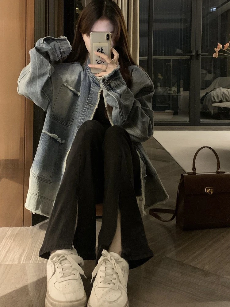 

Джинсовые пальто женские летние легкие три четверти минималистичная верхняя одежда с рукавами-воздушными шарами вязаные лоскутные одинаковые пояса