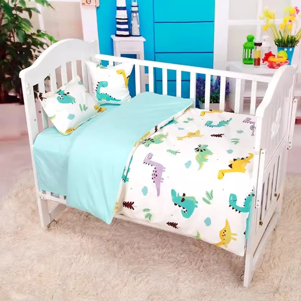 With Filling 5Pcs Crib Bed Linen Kit Cartoon Baby Bedding Set Infant Nursery Decor Include Duvet Pillow Sheet