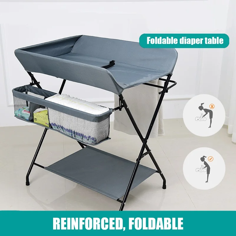 Portable Baby Changer Oxford Cloth Non-Slip Changing Table for Newborn Solid Color Infant Changer with Diaper Basket