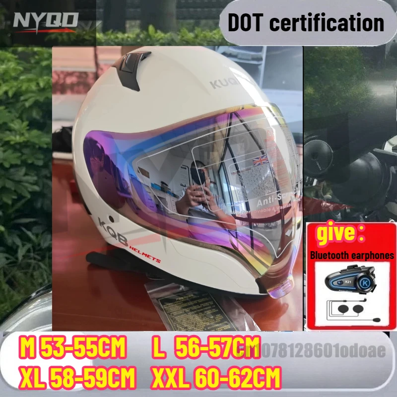 

Kuqibao F988 Double Lens Motorcycle Full Helmet with Intercom Lightweight Four Seasons Bluetooth Helmet DOT Certification
