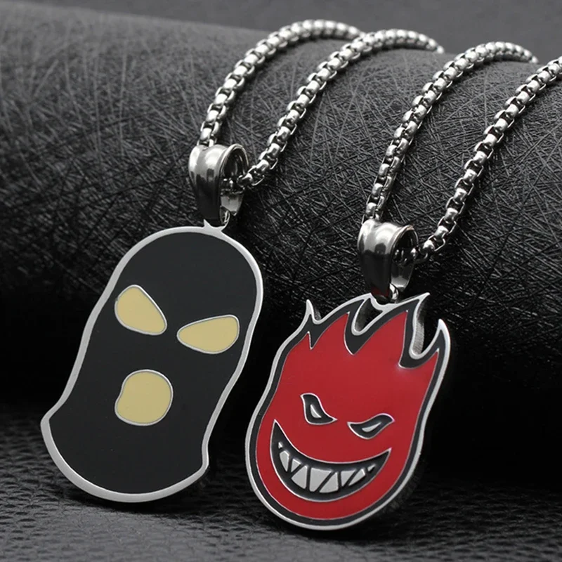 Long Necklace Men Gangster Pendants Stainless Steel Chain Necklace Women Flame Boy Pendants Hip Hop Jewelry The Neck Wholesale