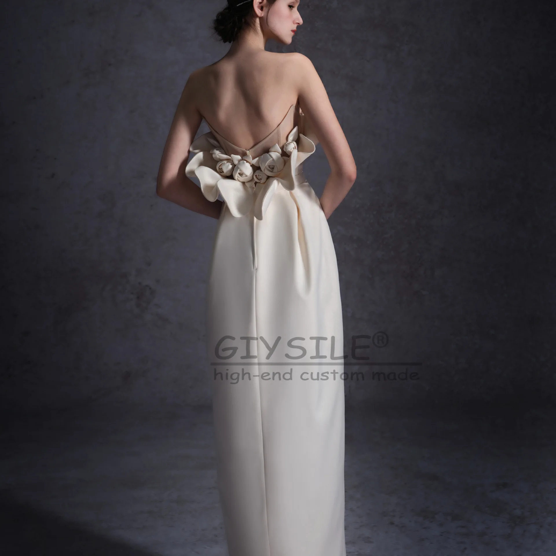 GIYSILE فساتين زفاف بيضاء فرنسية خفيفة مخصصة فاخرة 2025 فستان زفاف جديد بحزام من الساتان فساتين رسمية للحفلات المسائية