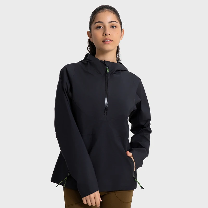 Unisex hooded half zippered jacket, waterproof and windproof outdoor leisure running fitness sports jacket