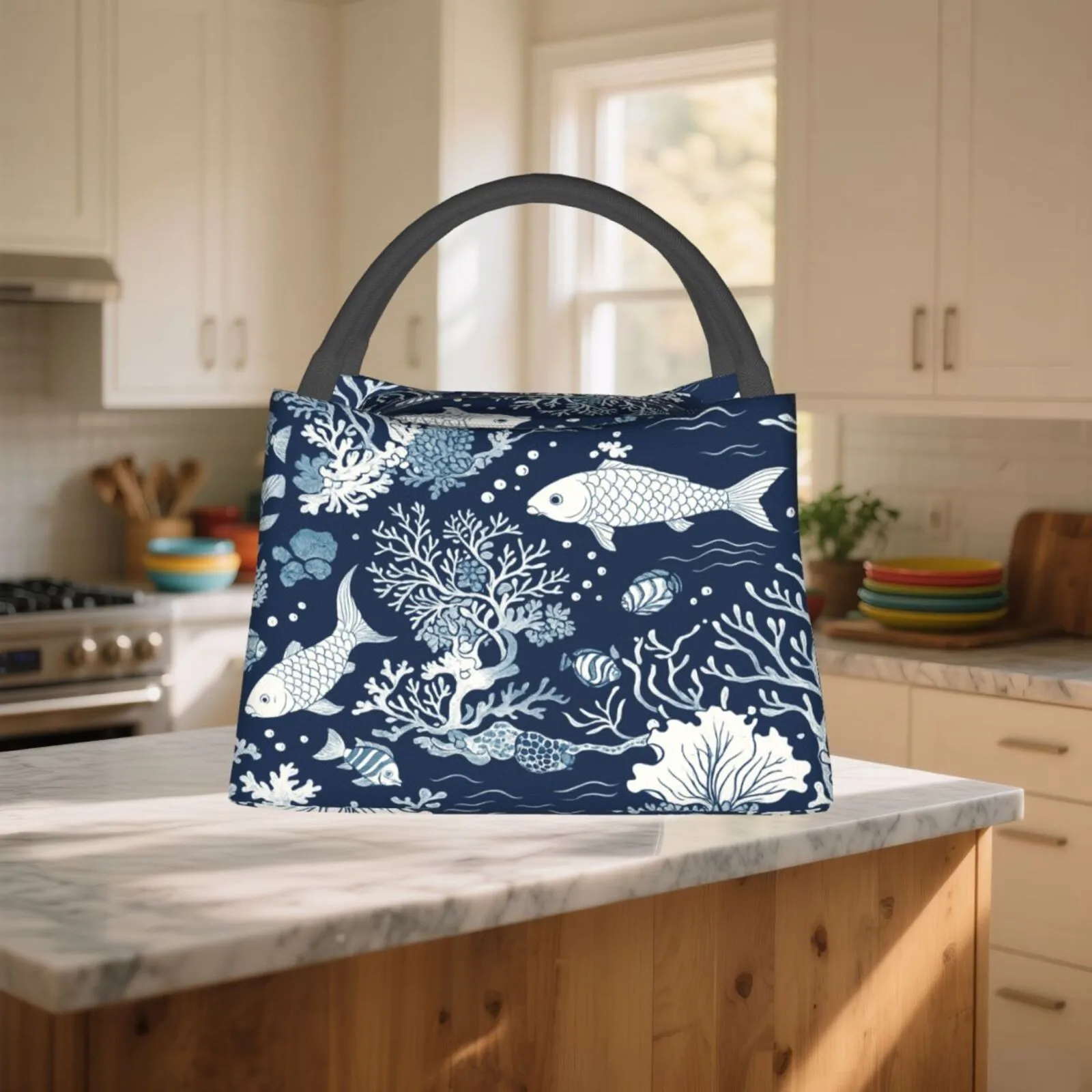 

Sea Life Insulated Lunch Bag Durable Oxford Cooler Tote Thermal Lunch Box for Travel Office Picnic School Food Container
