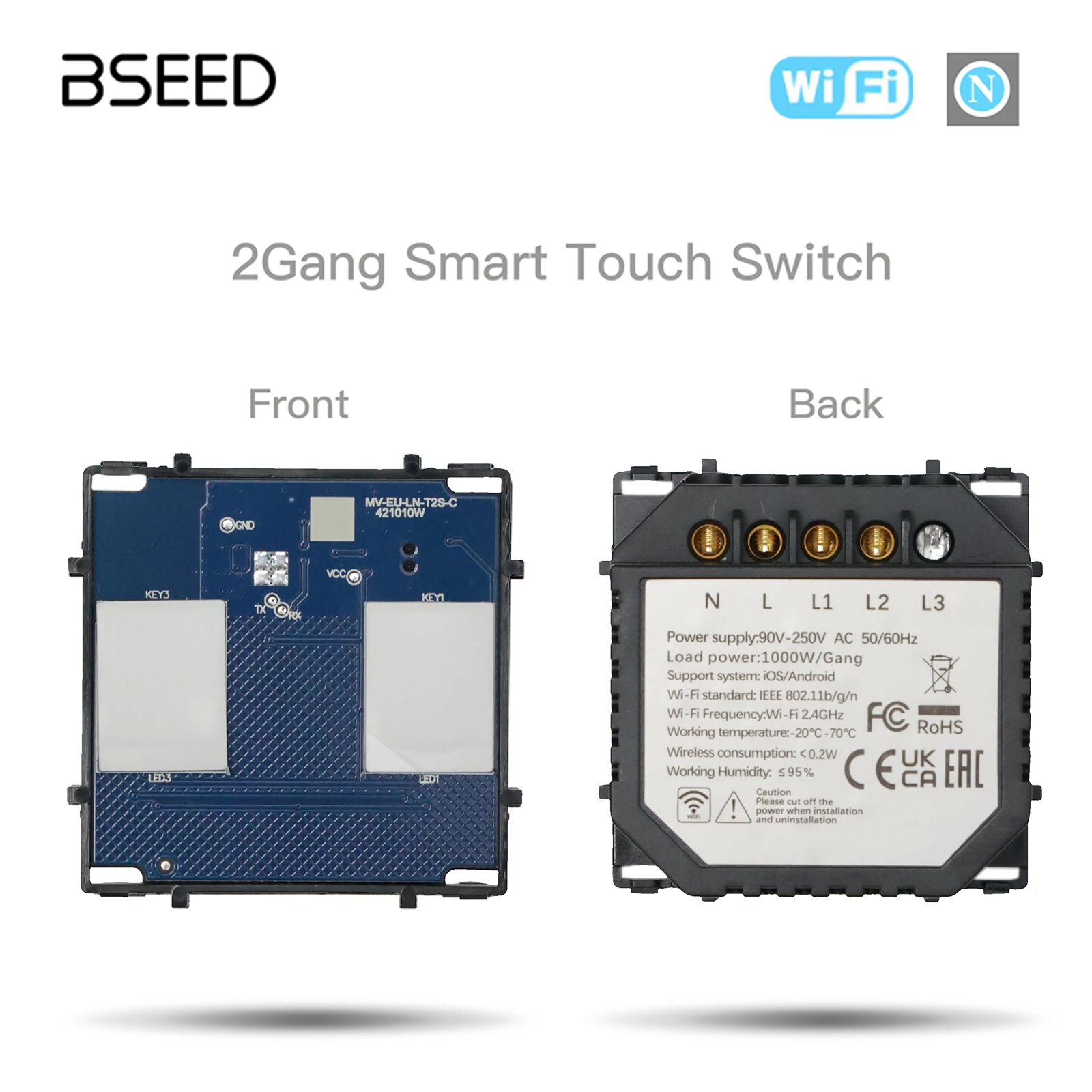 BSEED Smart Touch Schalter Funktion Schlüssel 1/2/3Gang 1/2/3Way WIFI Licht Schalter Basis DIY Teile Smart App Steuerung Neutral Erforderlich