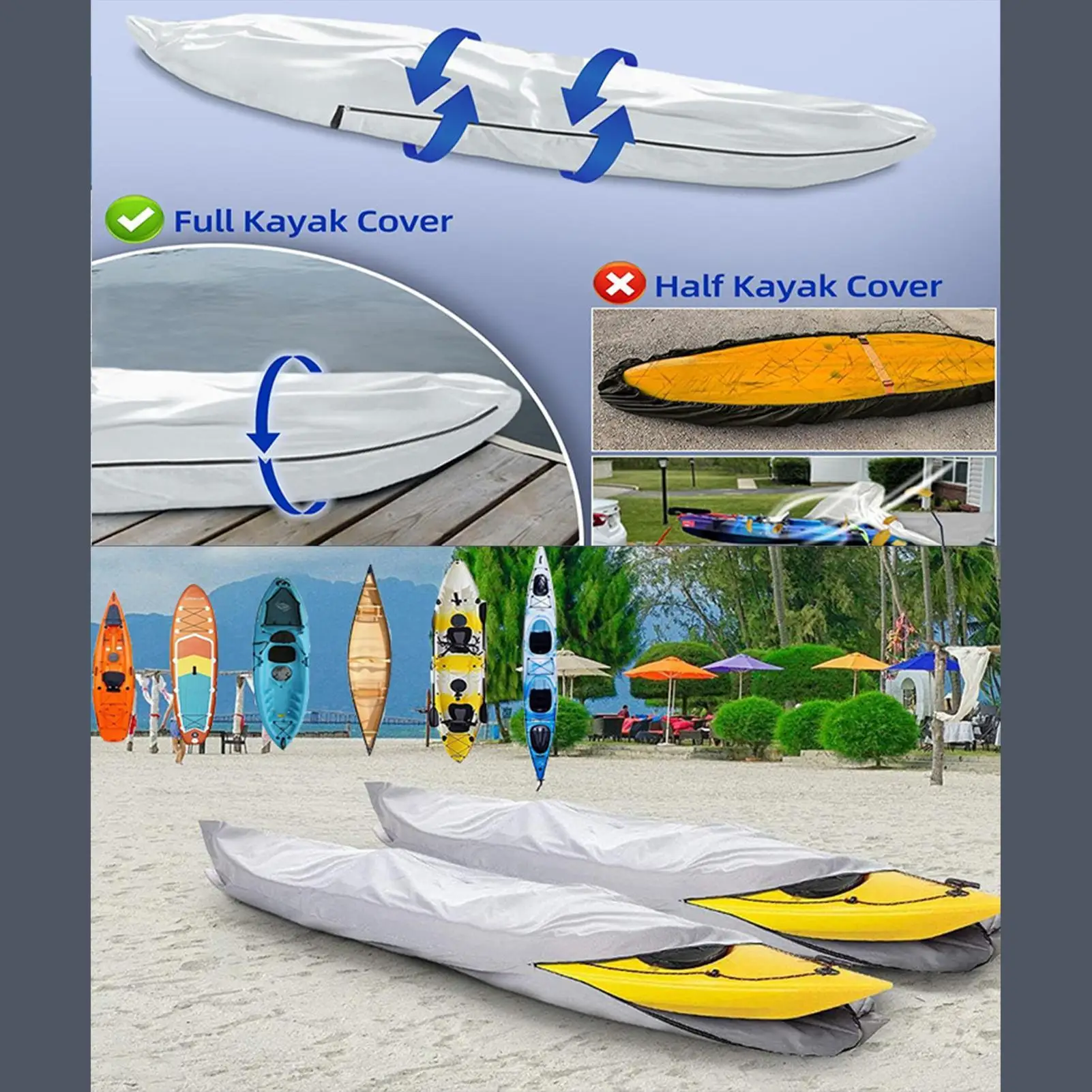 

Kayak Cover Heavy-Duty Dustproof UV-Resistant Canoe Storage Dust Protection Cover For Paddle Board Surfboard Fishing Boat Rafts