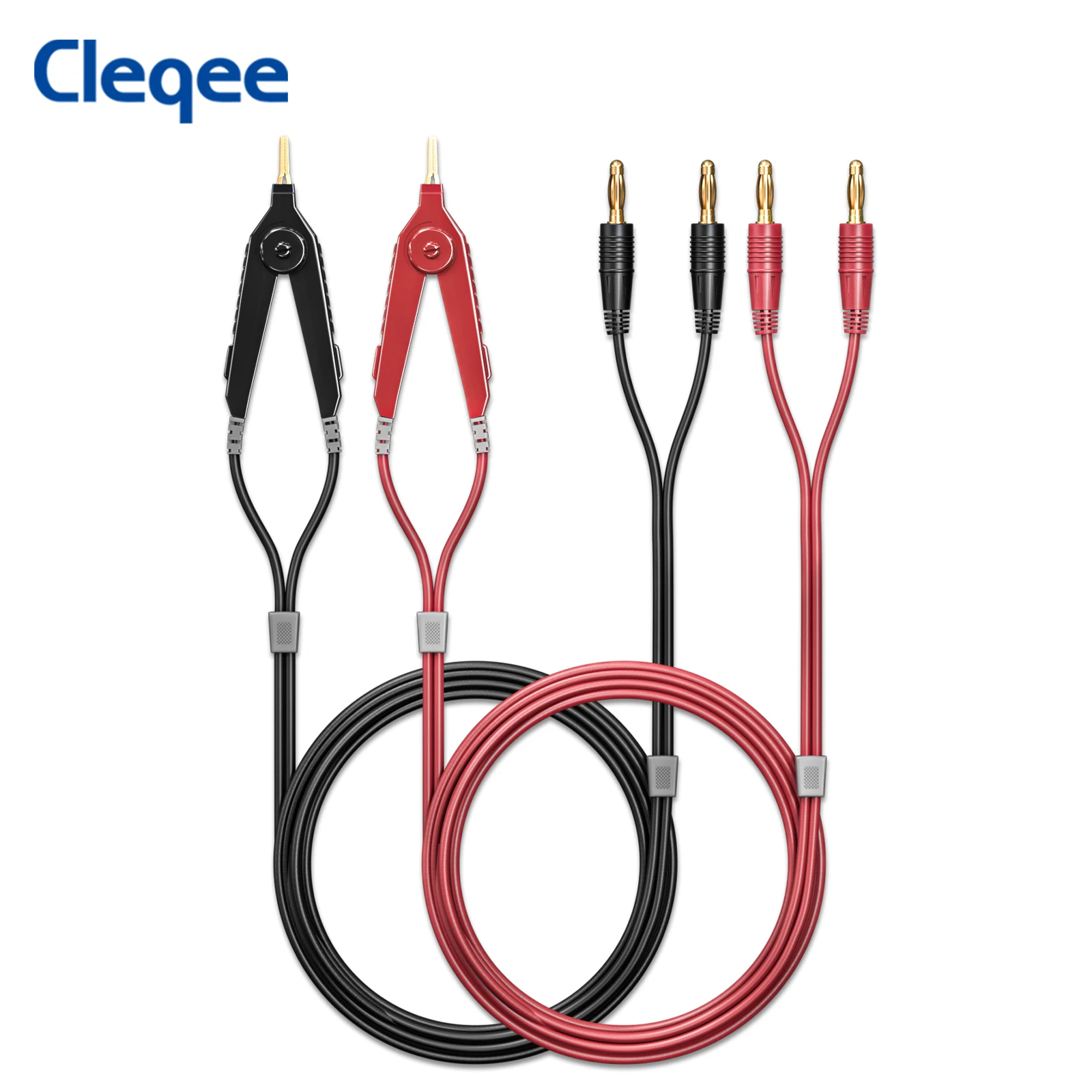 Cleqee P70075A Meter Test Leads Terminal Kelvin Clips Cable Wires to 4mm Banana Plugs Gold-Plated 1.2m/3.94ft for DMM