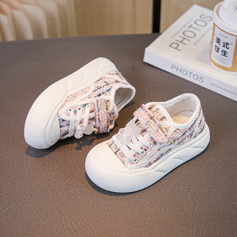 Children White Canvas Shoes Toddler Girls Casual Sport Shoes Soft Rubber Sole Sneakers Striped Skate Shoes Autumn Spring 5-16Y