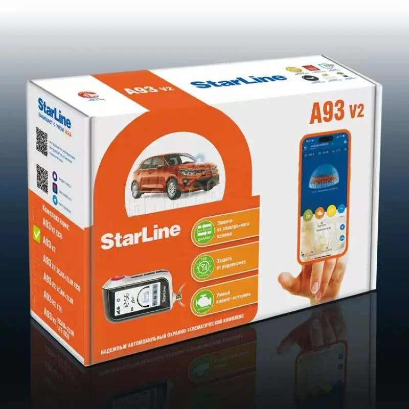For StarLine A93 V2 Two way Car Alarm System, With 2PCS Remote Controls, Not included but compatible with GSM/2CAN+2LIN/LTE