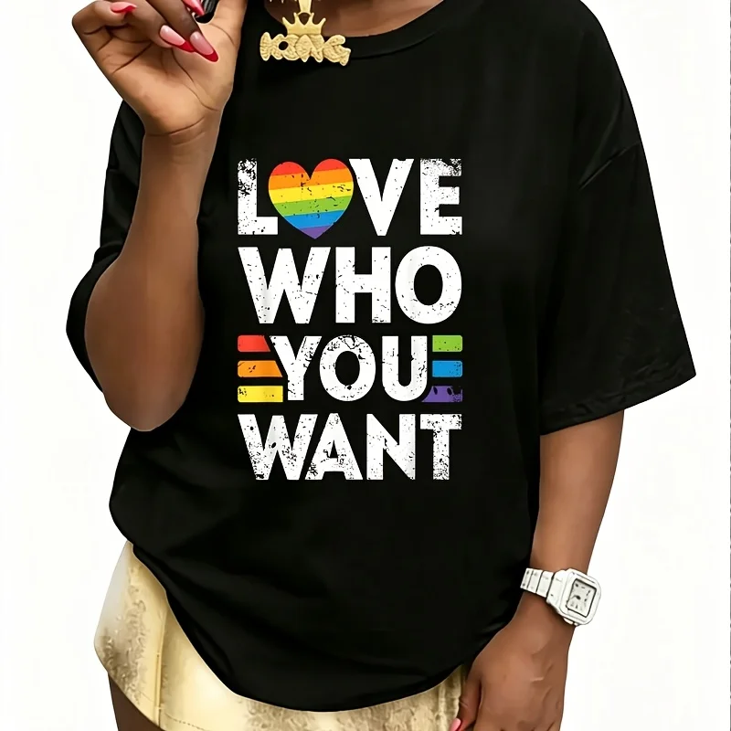 Love Who You Want Gay Pride Lgbt Women's 100% Cotton T-Shirt Fun Print Short Sleeve Top Casual Round Neck Tee S-5Xl