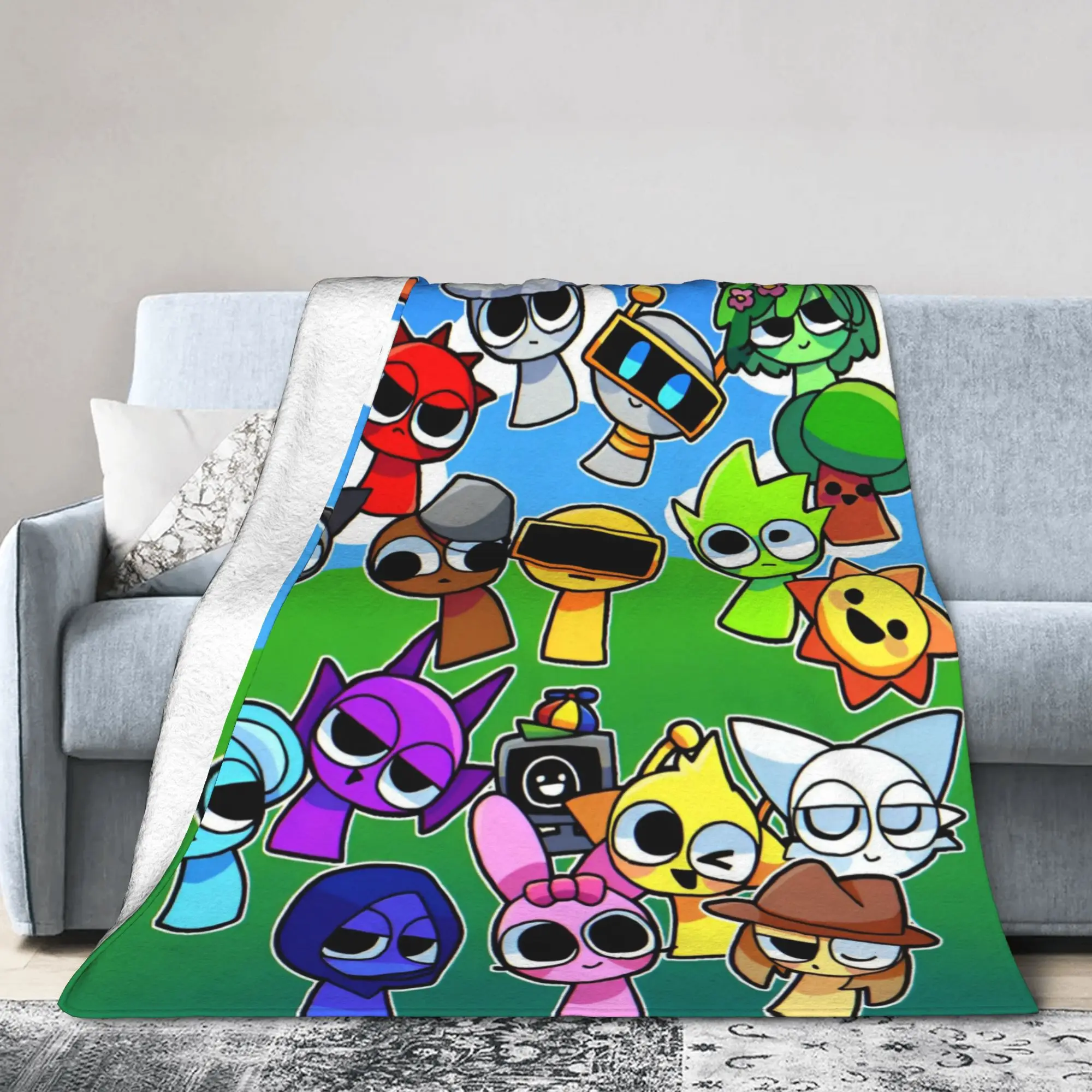Sprunkis Characters Game Fuzzy Blanket  Funny Throw Blankets for Home 125*100cm Rug Piece