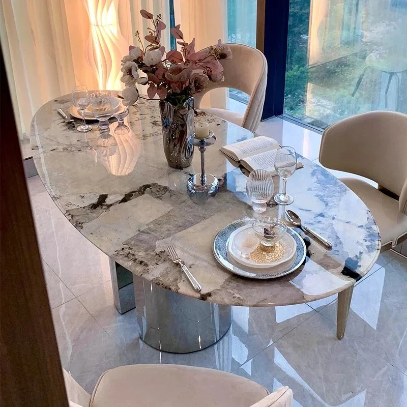 A Natural Pandora luxury stone dining table high-end light luxury imported marble oval
