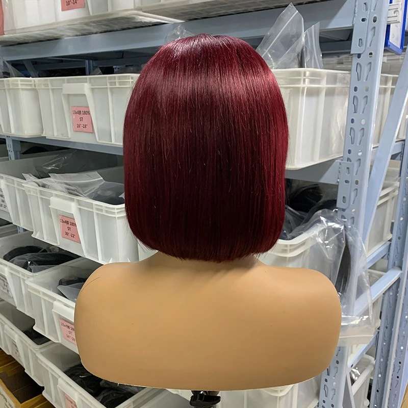 6 Zoll Double Drawn Bob Glatte Echthaarperücke 13x4 Lace Frontal Glueless Perücke Farbe 99J Remy Haarperücken für Frauen – Detail 7