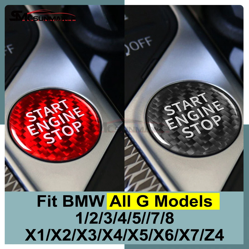 For BMW G Models 1 2 3 4 5 7 8 X1 X2 X3 X4 X5 X6 X7 Z4 Real Carbon Start Stop Engine Button Cover 2019-2026 Car Interior Sticker