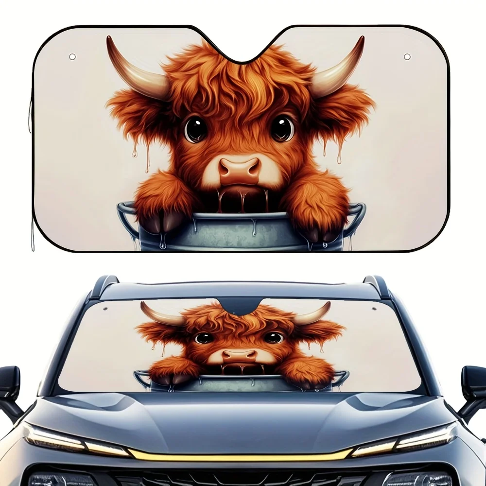 

1 шт., автомобильный солнцезащитный козырек для купания с милой коровой — складной, компактный, сохраняет прохладный автомобиль, простая установка с 4 присосками