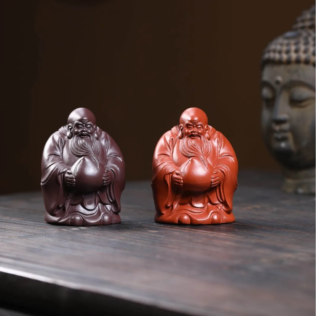 Yixing Purple Clay Ornament, Handmade From Natural Ore, Can Be Nurtured, Featuring The Da Hong Pao Longevity Peach, Tea Table