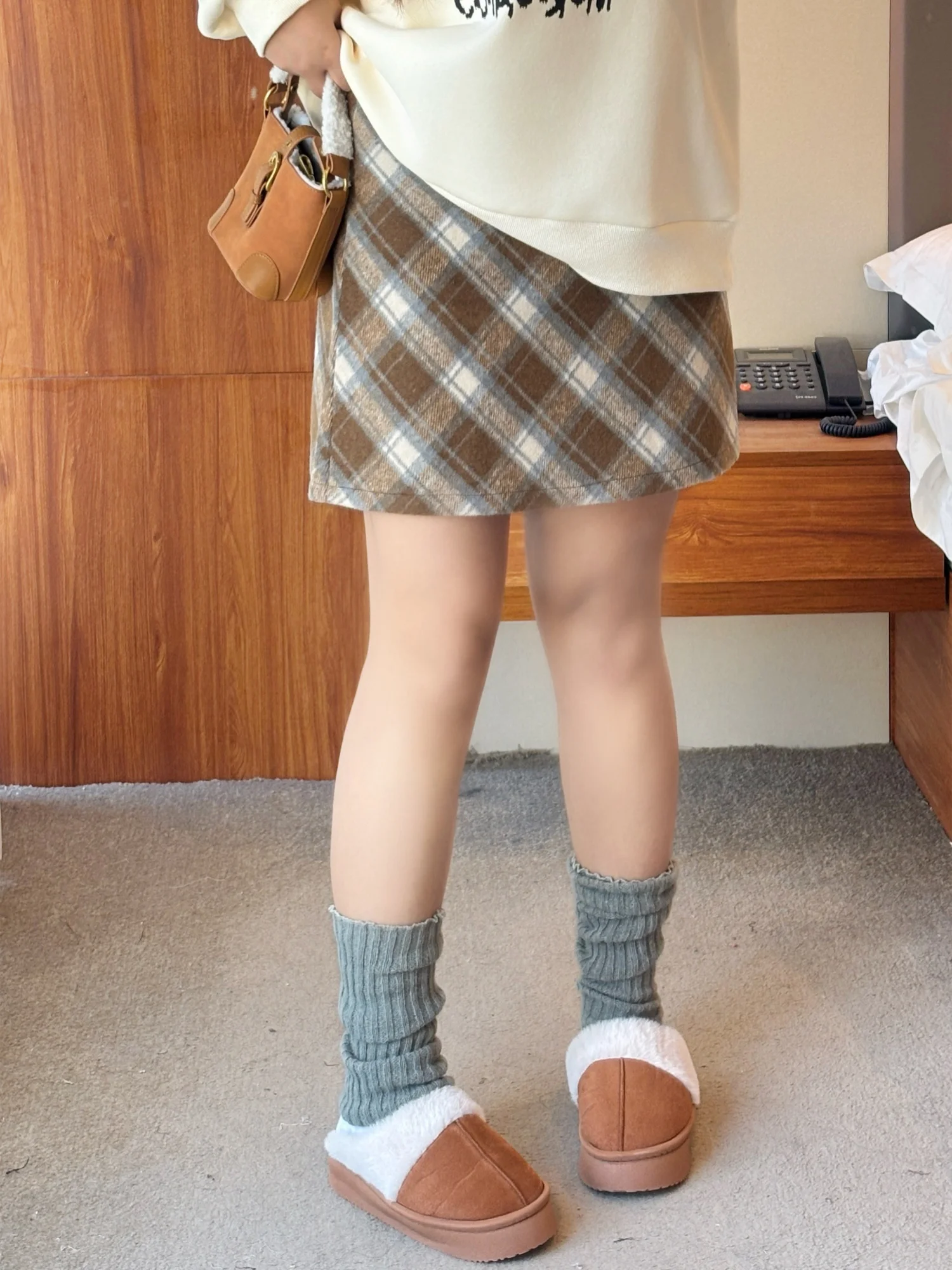ハイウエスト A ラインミニスカートプラスサイズの女性のためのチェック柄ラップボディコンショートスカート痩身ヴィンテージスカート冬新到着
