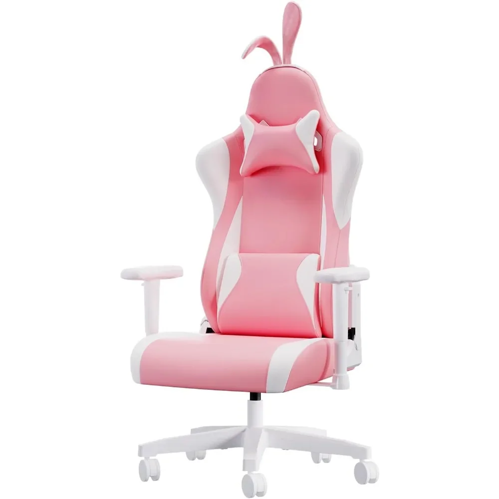 Gaming Chair with Lumbar Support Pillow and Footrest, PU Leather Racing Style, Ergonomic Wingless Cushion Computer Chair