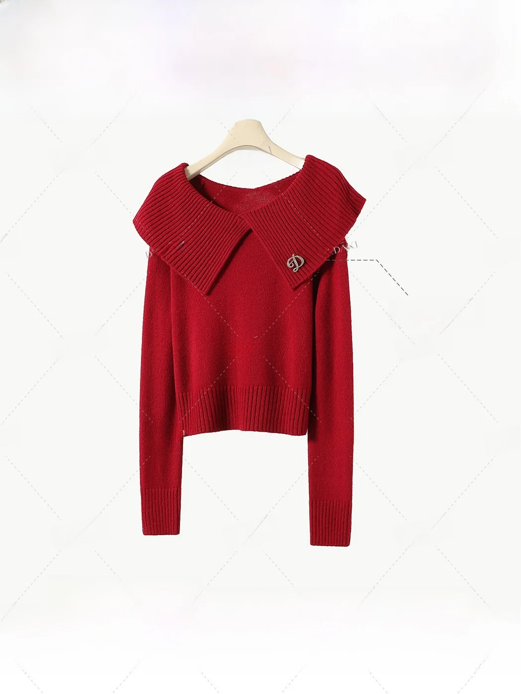 

Soft Woolen Knitted Sweater with Large Collar for Women Main Character Sle College Sle Long Sve Soft Polyester Fiber
