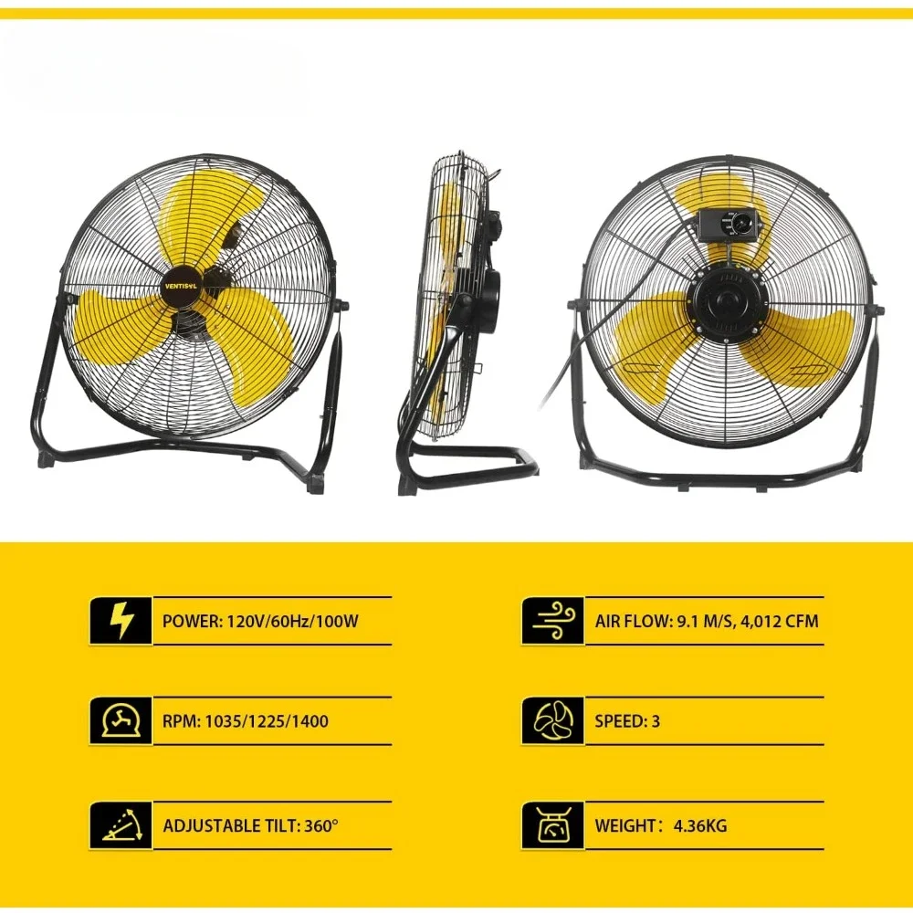 18 Inch High Velocity Floor Fan 3-Speed Metal Industrial  for Warehouse,Workshop,Factory