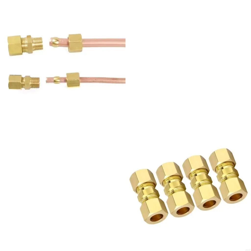 

203C Brass Plumbing Tube Pipe Connector 1/4inch Od Compression Coupling Fittings for Refrigerator Household Water System 4pcs