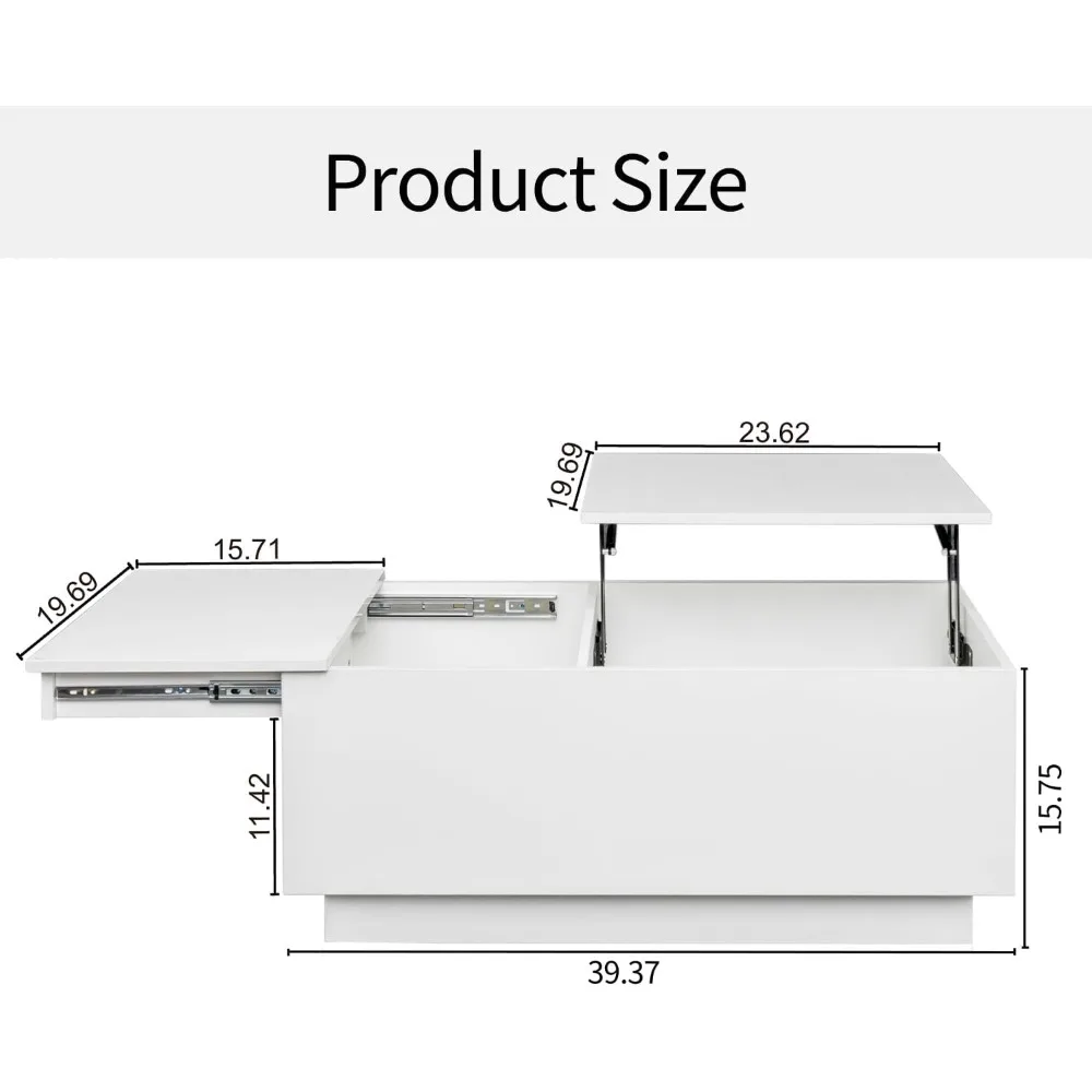 Mesa de café elevatória com armazenamento oculto, Mesa nórdica de alto brilho com luzes LED e soquete, Nightstands brancos para sala de estar