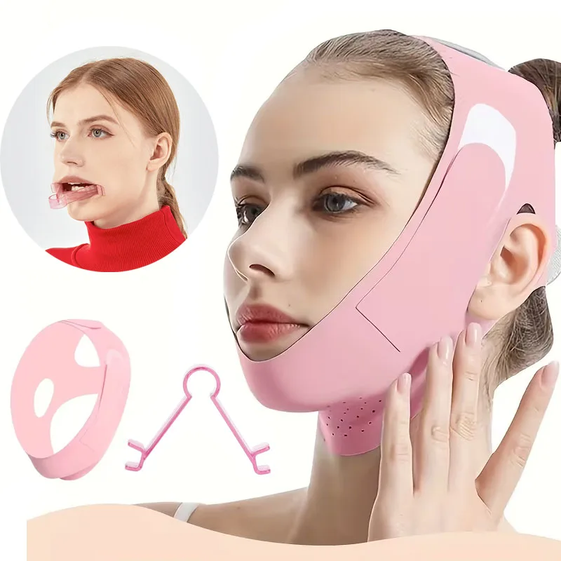 2 قطعة أشرطة رفع الوجه الفك معدات التمرين مزدوجة الذقن المخفض الخامس على شكل تشديد حزام الوجه أداة تمرين الوجه الفك #1