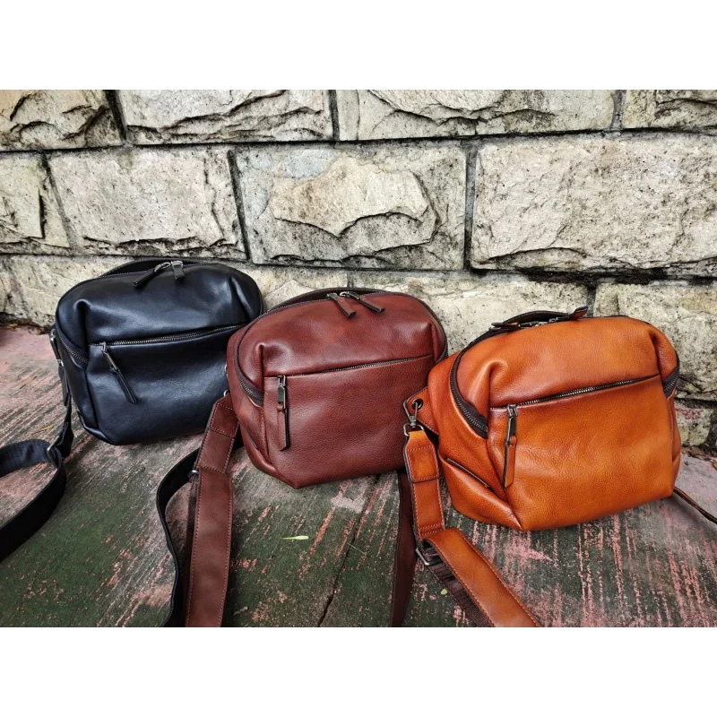 

2020 Summer New Vegetable Tanned Full-Grain Leather Cowhide Men's Leather Handmade Retro Casual Shoulder Messenger Bag