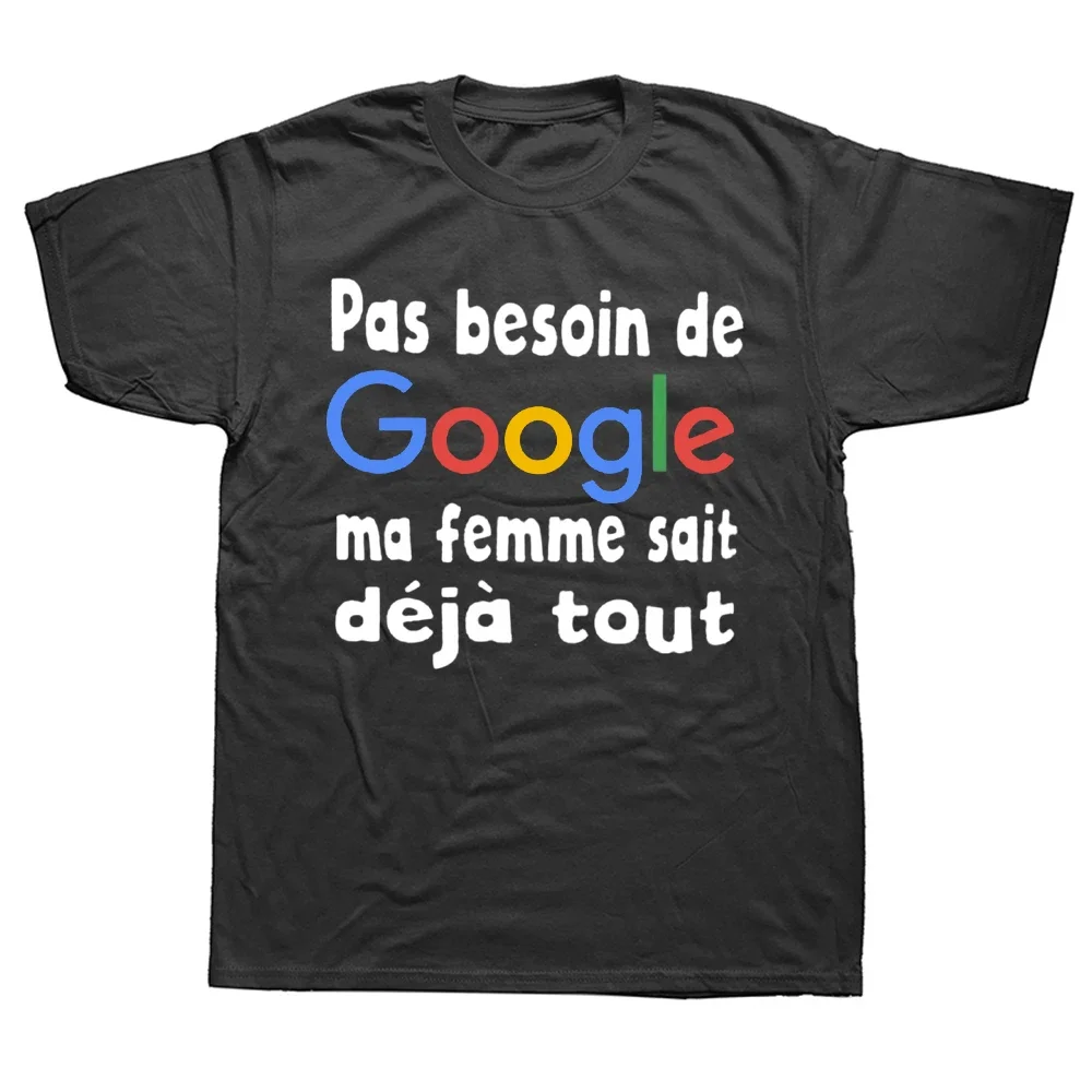 

2025 new model Men's I Don't Need Google My Wife Knows Everything Funny French Text T Shirt for Men Husband Dad Groom Clothes Hu