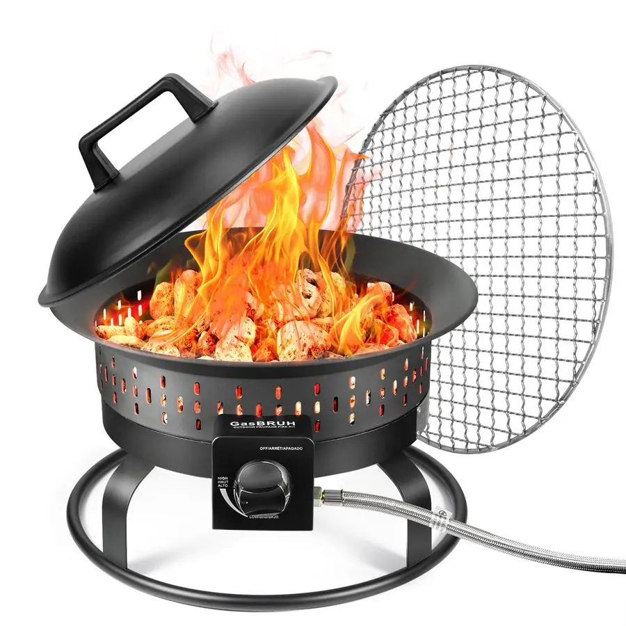19 u2033 Fogata de Propano Portátil para Exteriores con Parrilla, Kit de Transporte y Cubierta, Chimenea, 60,000 BTU, Fogata de Propano para Camping, Portátil
