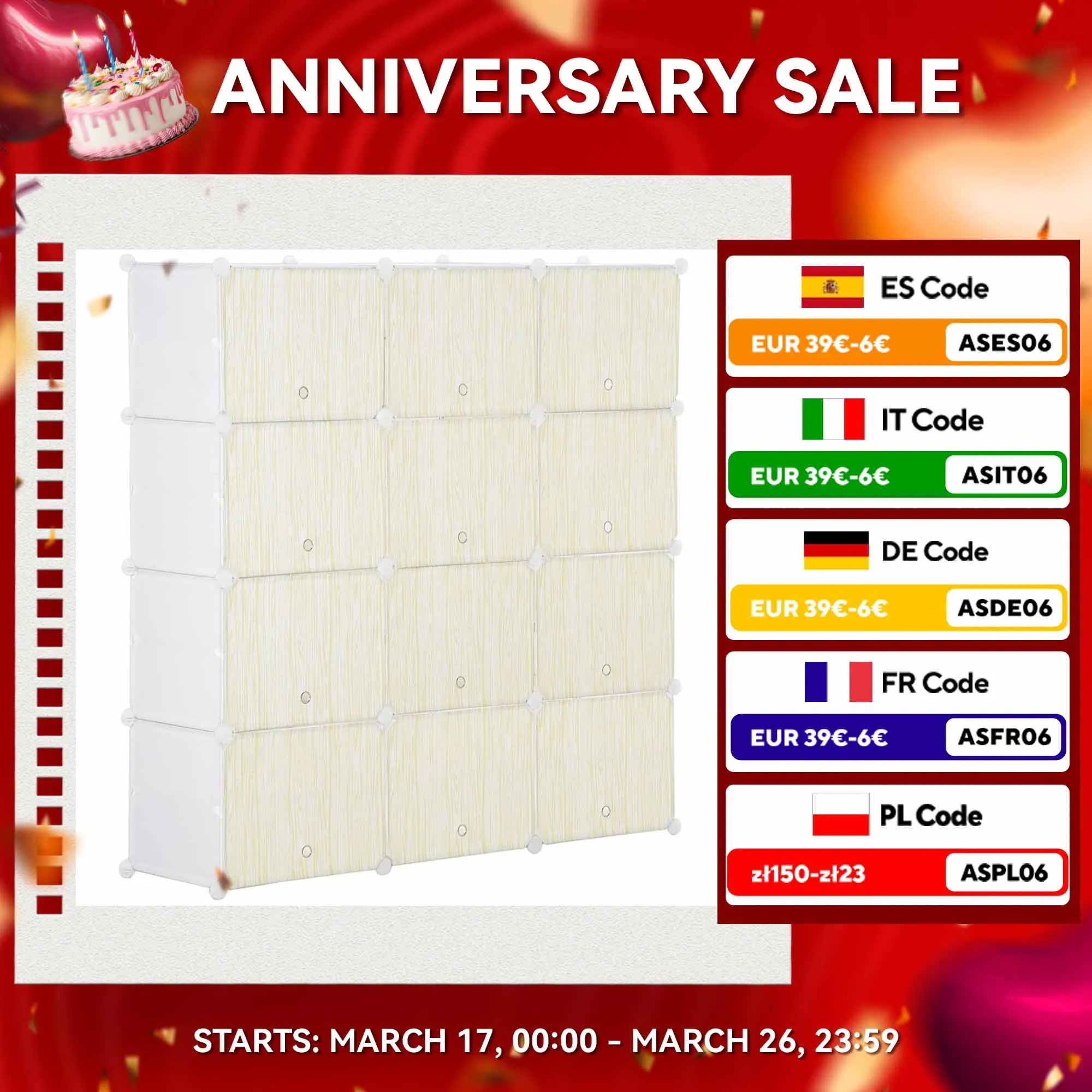 Armadio modulare in plastica HOMCOM con organizer per scarpe a 12 cubi 125x32x125cm