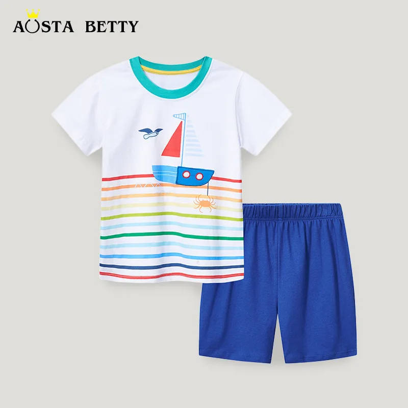 

Summer New Boys Fashion Set Children's Short Sleeve T-shirt Two-piece Knitted Cotton Cartoon