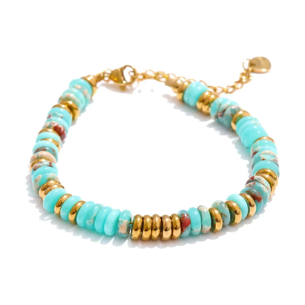Yhpup Colorful Natural Stone Beads Chain Handmade Bracelet Bangle Waterproof Bohemia Stainless Steel Y2K Trendy Jewelry Gift image 3