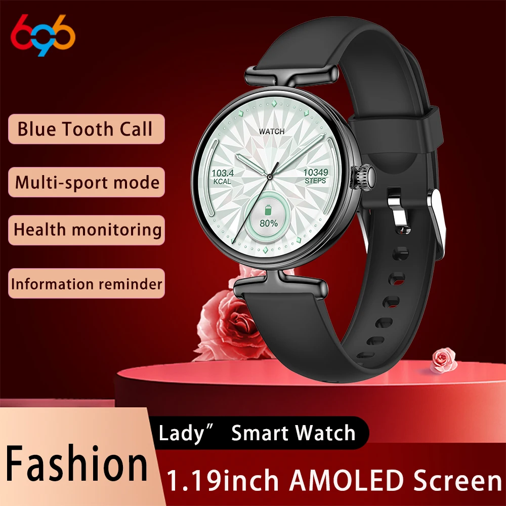 

AMOLED Screen Women Blue Tooth Call Smart Watch Health Monitoring Heart Rate Sports Bracelet Music Waterproof Smartwatch Weather