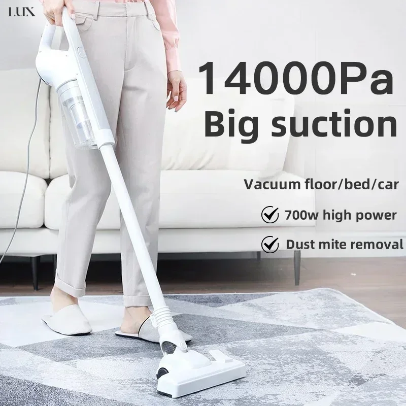 

Household vacuum cleaner. High suction power. Small handheld. Super powerful. Clean your home easily.