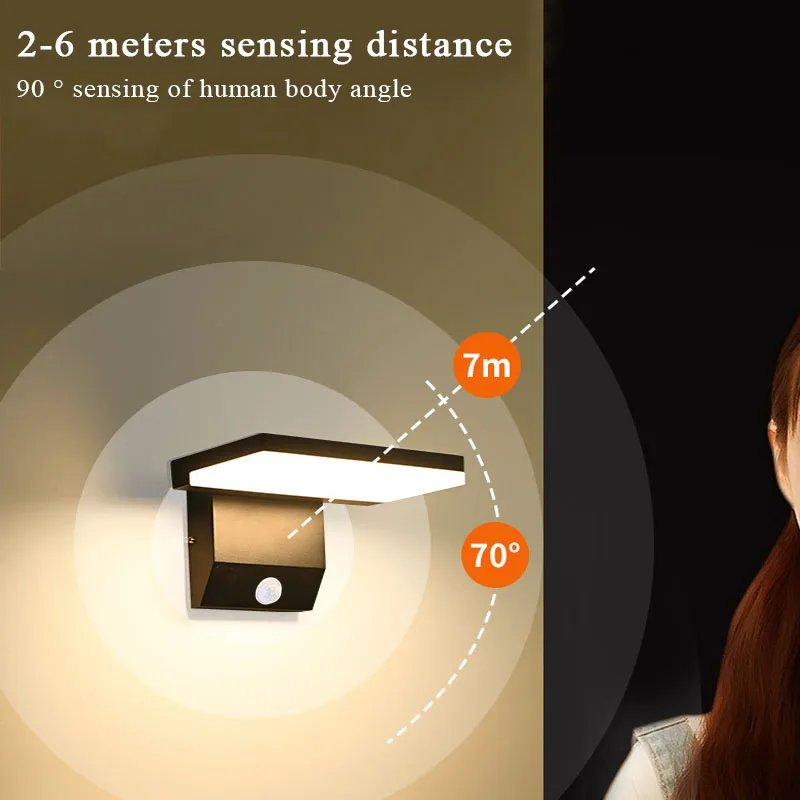 IP65 مقاوم للماء الاستشعار الجدار مصباح LED الجدار في الهواء الطلق ضوء قابل للتعديل زاوية أضواء الجدار سبائك الألومنيوم مدخل الممر شرفة