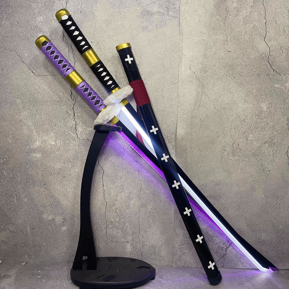Espada luminosa Roronoa Zoro Katana de 40 pulgadas con luz Led tamaño Real japonés Katana samurái Sabre Anime Zoro Cosplay Prop juguete para regalo