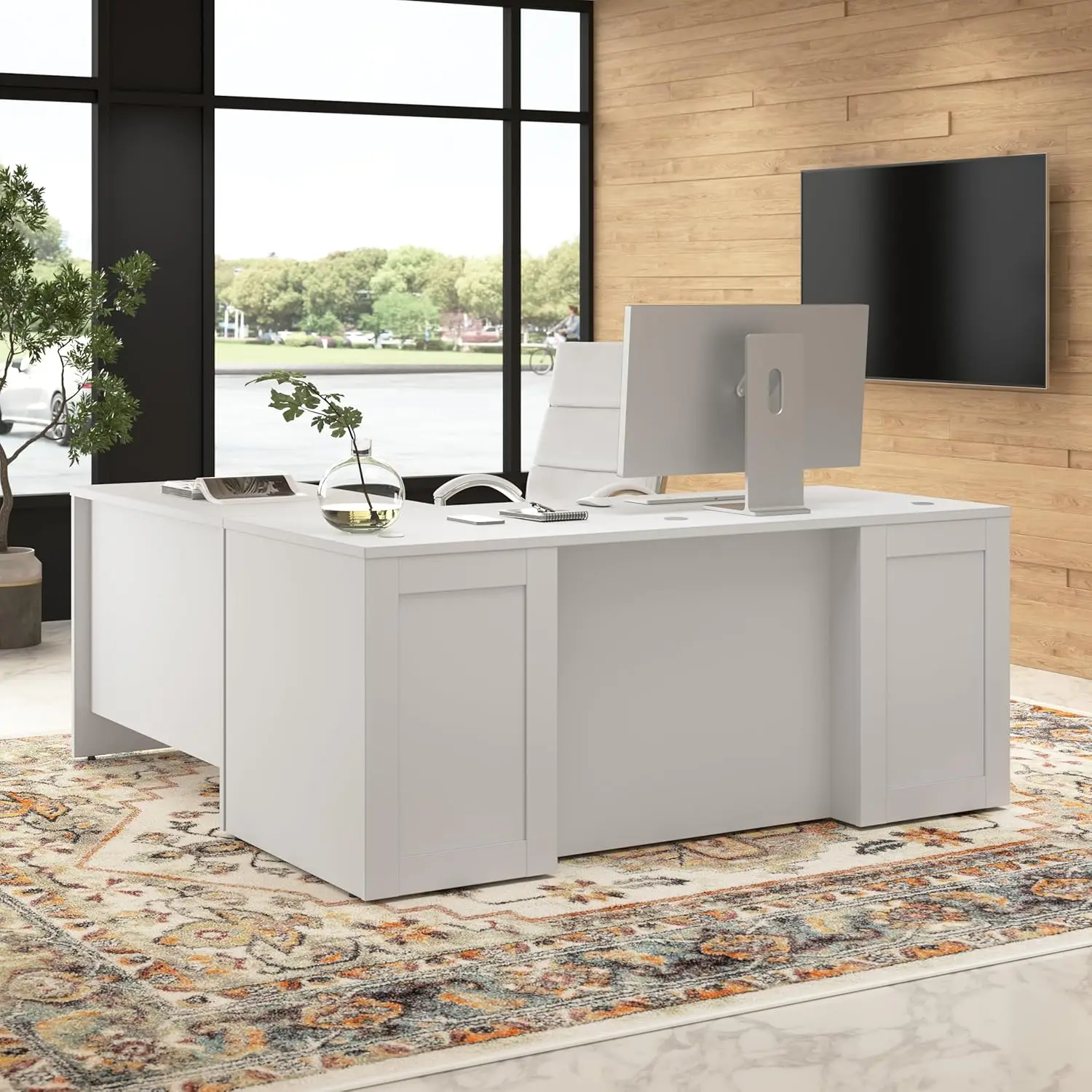 

Bush Business Furniture Hampton Heights 72W x 30D Executive L-Shaped Desk in White, Large Computer Table for Home Office or