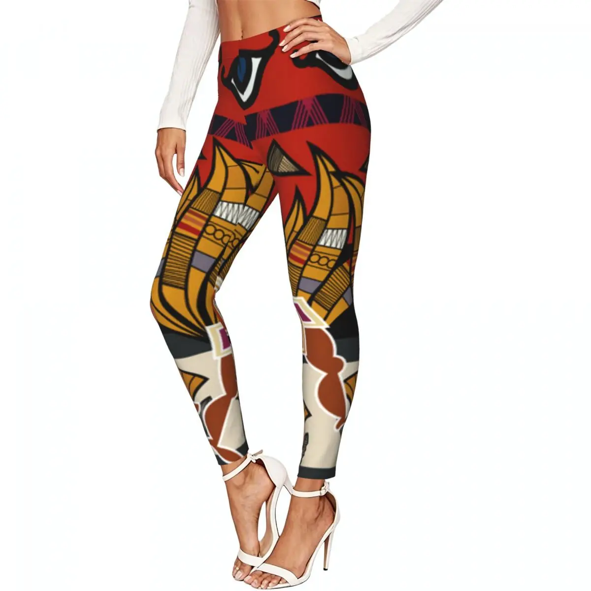 Casual Ladies Slim Leggings Abstract African Pattern Elastic High Waist Sports Daily Wear Trousers