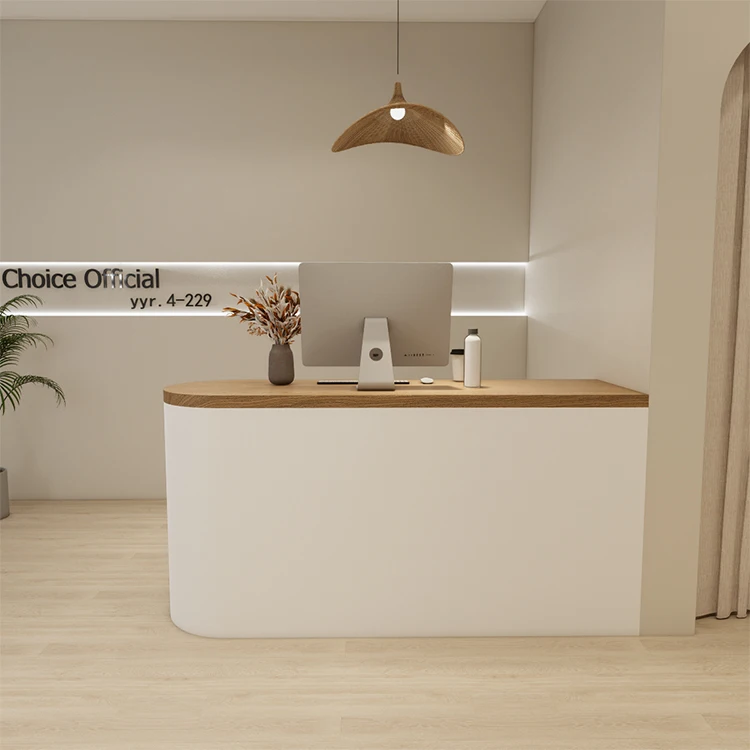 

Luxury White Front Desk Curved Salon Counter Design Display Small Reception Desk for Business