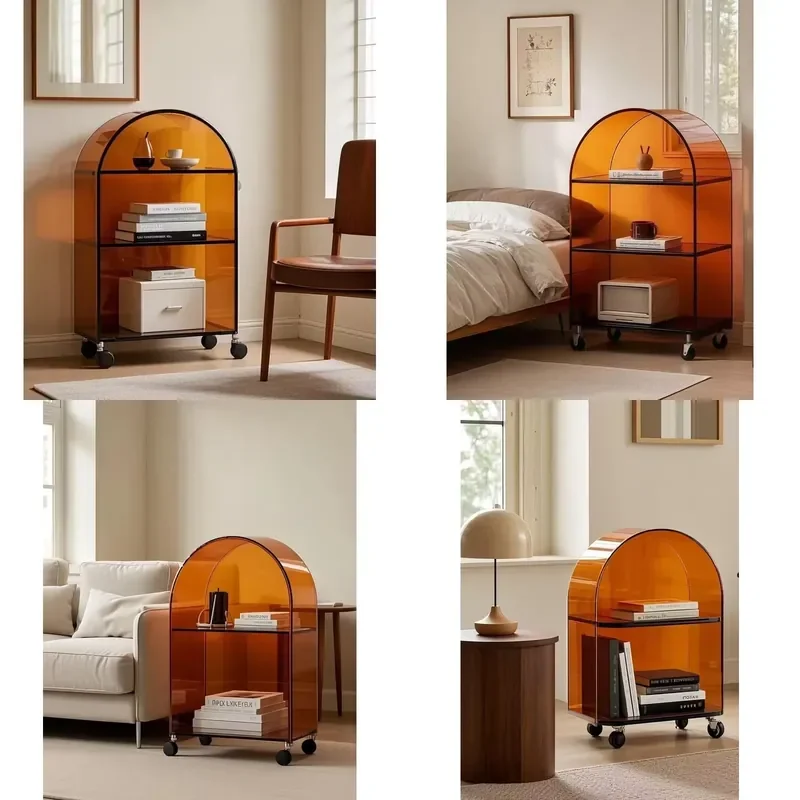 Orange Arched Bedroom Creative Bedside Table Movable Acrylic Sofa Side Cabinet