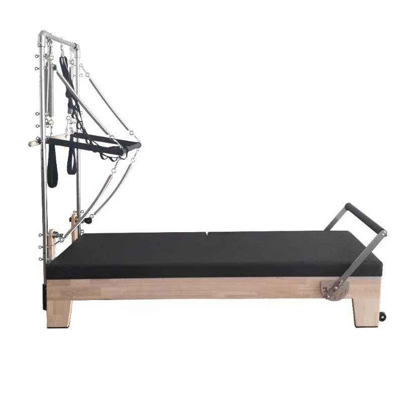 

Pilates Reformer with Tower Wood Reformer Twin Mats Version Include Sitting Box Jump Board Double Loop Straps
