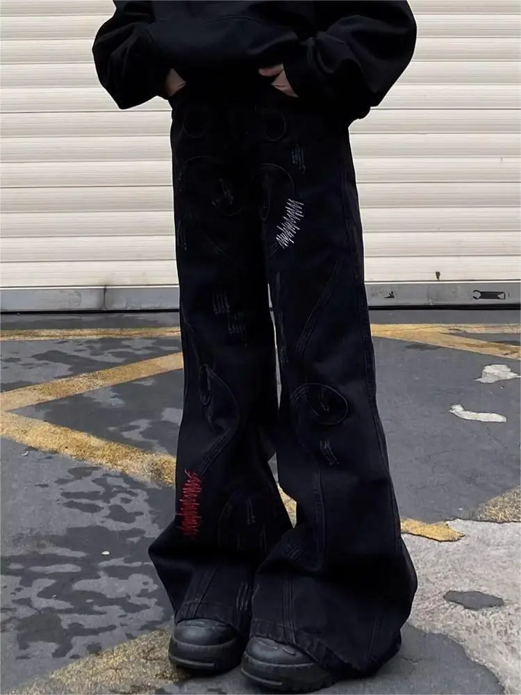 HOUZHOU Y2k gotycka dżinsy w stylu Harajuku luźna kobieta patchworkowy Streetwear spodnie dżinsowe japońskie spodnie w stylu koreańskim w stylu