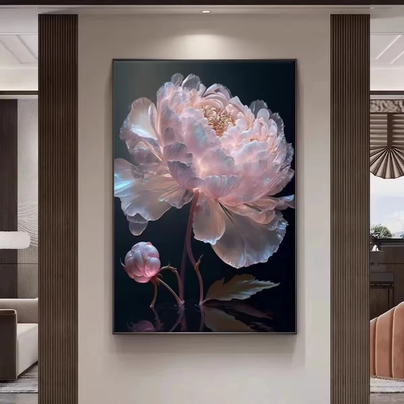 European glass entrance hanging painting light luxury bloom living room sofa black and white decorative painting