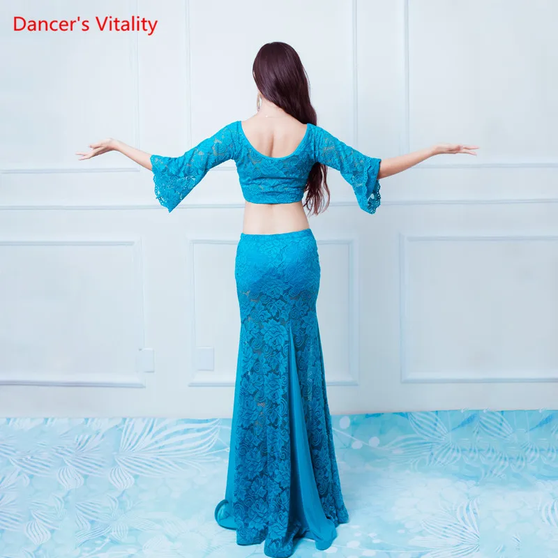 Belly Dance Lace Suit Female Adult Elegant Top Practice Clothes Set Shirt Long Skirt Competition Performance Clothing