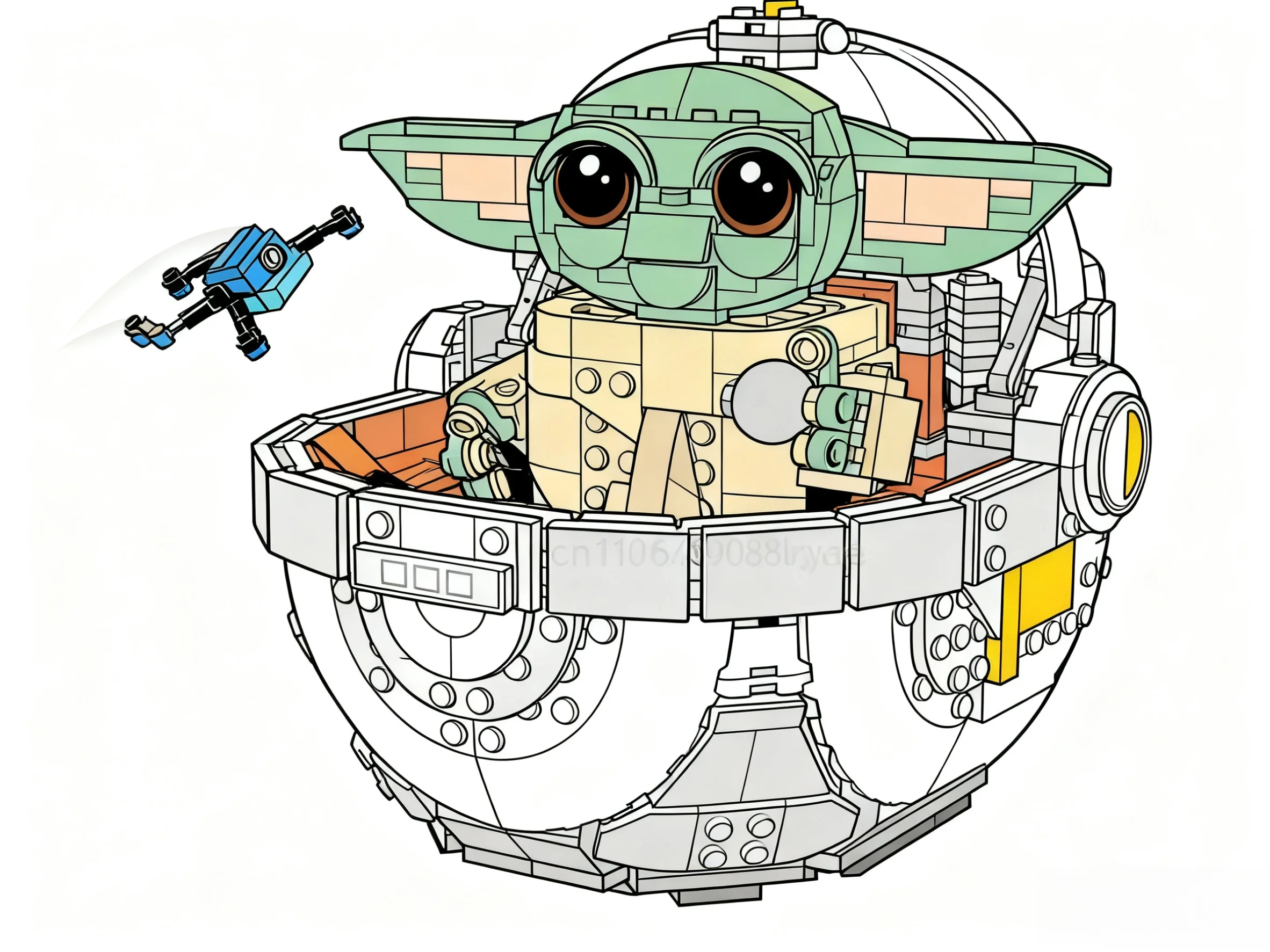 

2025 new 1048-piece cartoon series Grogu stroller with hovering model building blocks ancient assembly toys children's gifts